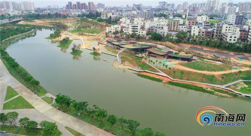 航拍海口美舍河鳳翔濕地公園生態科普館 