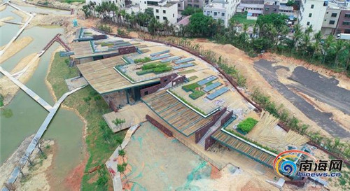航拍海口美舍河鳳翔濕地公園生態科普館 