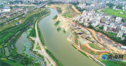 航拍海口美舍河鳳翔濕地公園生態科普館 